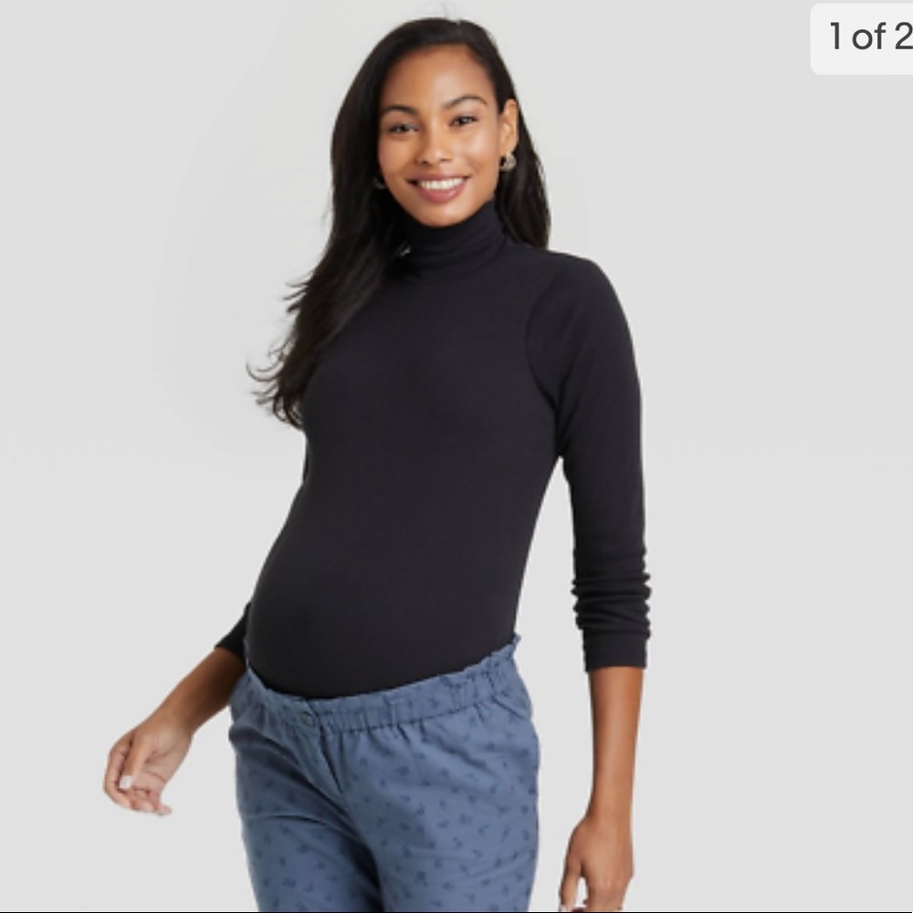 The Nines by Hatch maternity Black Ribbed Turtleneck size L